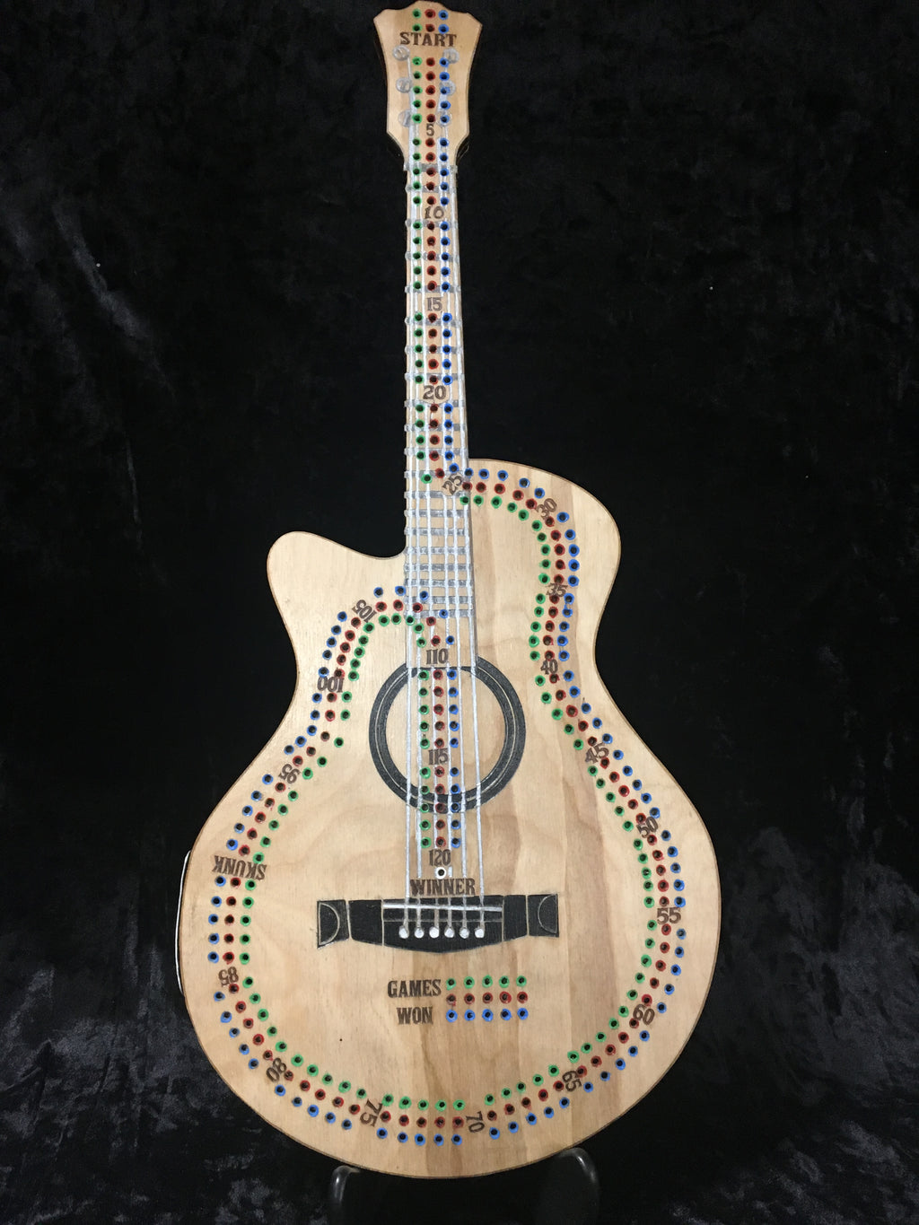 Acoustic Guitar Cribbage Board - Hand Painted Canadian Made Music Gift