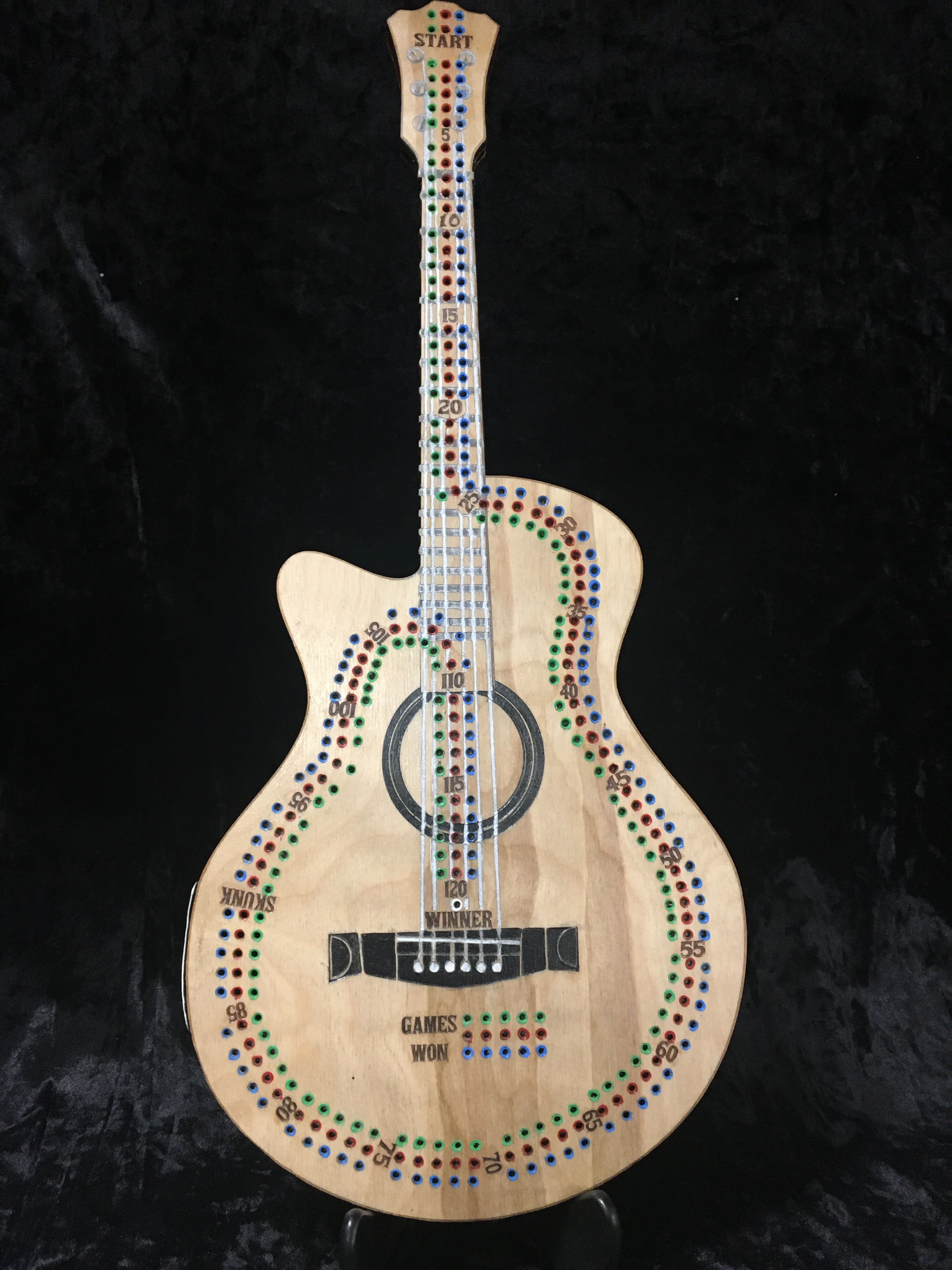 Acoustic Guitar Cribbage Board - Hand Painted Canadian Made Music Gift