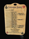 Frustration Rummy game board with rules and scoring system.